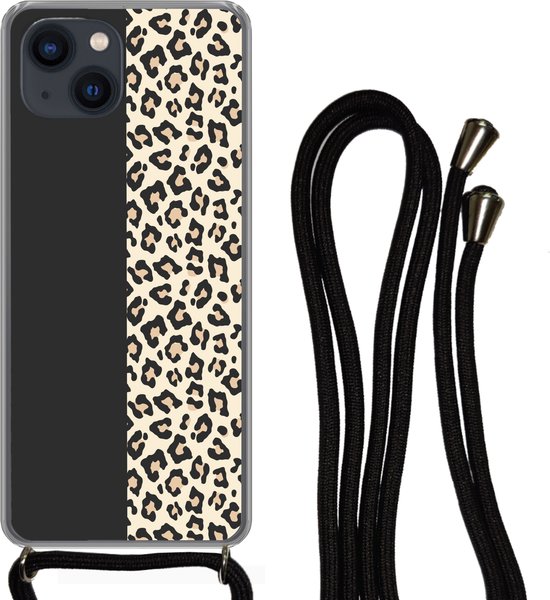 Telefoonkoord - Telefoonketting - Telefoonhoesje Geschikt voor iPhone 13 Mini - Dieren - Patroon - Panter - Siliconen - Crossbody - Telefoonhoesje met koord Telefoonhoesje