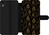 Bookcase Geschikt voor iPhone XR telefoonhoesje - Kerst - Goud - Zwart - Patroon - Met vakjes - Wallet case met magneetsluiting