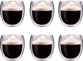 GLAEZ® Dubbelwandige theeglazen - Set Van 6 Glazen - Latte Macchiato Koffieglazen - Koffiekopjes/Theeglazen - Koffieglas Handgeblazen - Dubbelwandig koffieglazen - Vaatwasserbesten