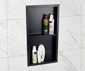 HouseLife Inbouwnis zwart badkamer –  met plankje - mat zwart - 60x30x7cm - Shampoo Zeep houder