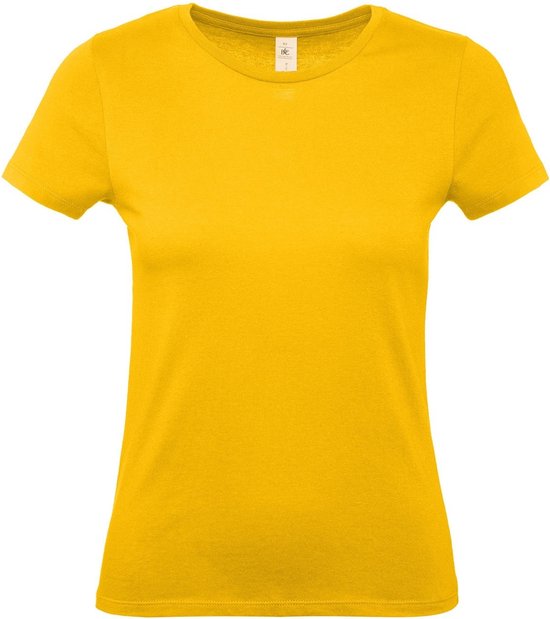 Geel basic t-shirt met ronde hals voor dames - katoen - 145 grams - gele shirts / kleding L (40)