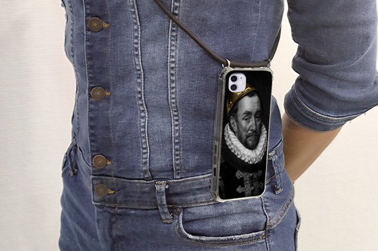 Coque avec cordon iPhone 11 - Peinture - Or - Zwart - Wit - Siliconen - Bandoulière - Coque arrière avec cordon - Coque pour téléphone avec cordon - Etui avec corde