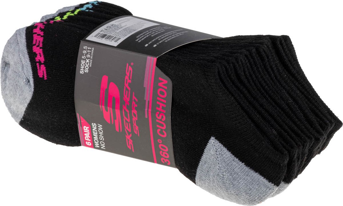 Skechers Boys 6pk No Show Socks S108264-BLK, voor een jongen, Zwart, Sokken, maat: 31-34