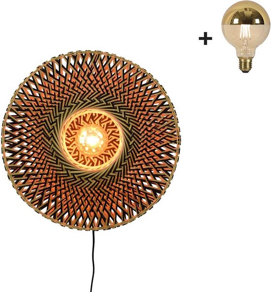 Wandlamp - BALI - Naturel/Zwart Bamboe - Medium (60x15cm) - Met Gouden  LED-lamp | bol.com