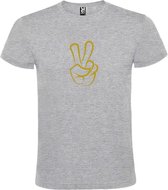 Grijs  T shirt met  "Peace  / Vrede teken" print Goud size S