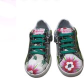 Naturino Mt 25 veter rits bloemen fruit print sneakers 5269 groen zilver