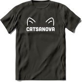 Catsanova - Katten T-Shirt Kleding Cadeau | Dames - Heren - Unisex | Kat / Dieren shirt | Grappig Verjaardag kado | Tshirt Met Print | - Donker Grijs - 3XL