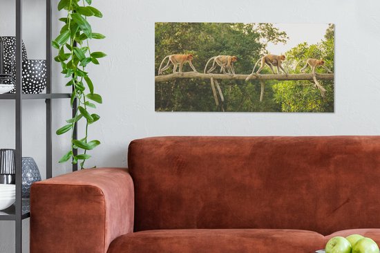Tableau sur toile Singes marchant sur une branche - 80x40 cm - Décoration murale