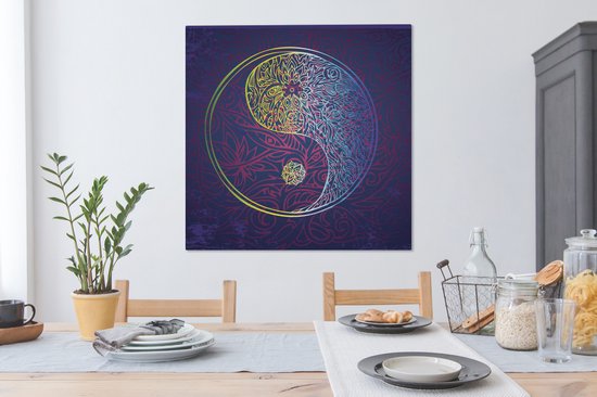 Tableau sur toile Un dessin d'un logo Yin et Yang de couleur bleu foncé - 90x90 cm - Décoration murale