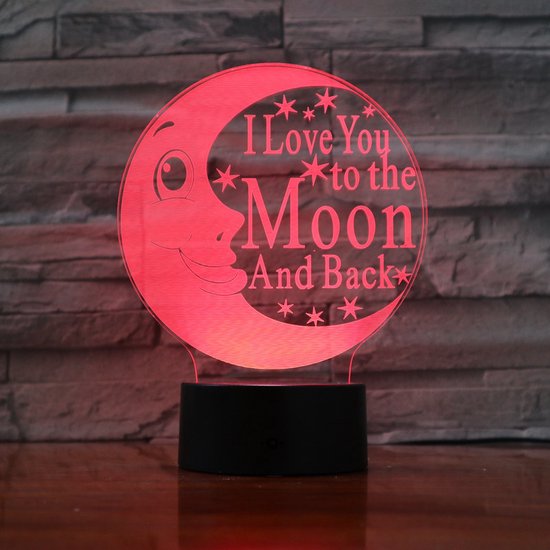 3D Led Lamp Met Gravering - RGB 7 Kleuren - I Love You To The Moon And Back