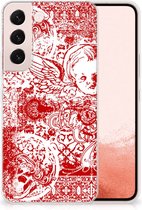 GSM Hoesje Geschikt voor Samsung Galaxy S22 Back Case TPU Siliconen Hoesje Angel Skull Red