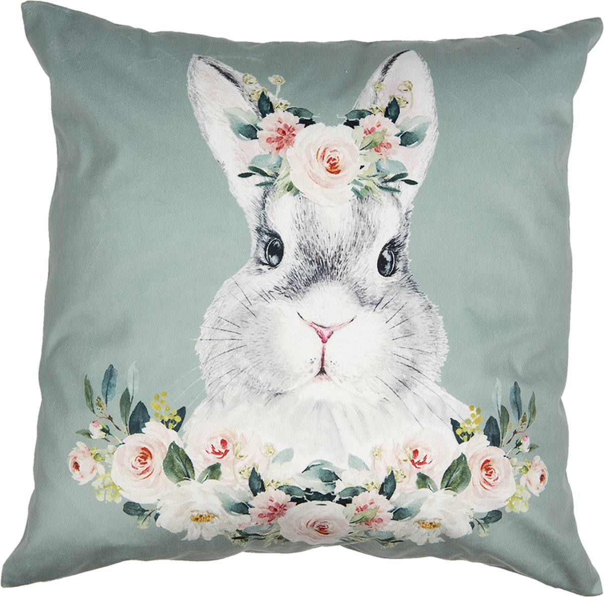Clayre & Eef Kussenhoes 45x45 cm Groen Wit Polyester Konijn