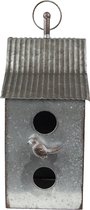 Clayre & Eef Decoratie Vogelhuis Vogel 14*14*30 cm Grijs, Bruin Ijzer Vogelhuisje Hangend Nestkastje