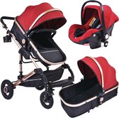 Raykon Luxe Kinderwagen 3 in 1 - Baby Wagen - Multifunctioneel - Opvouwbaar - Inclusief Autozitje - Rood