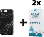 Backcover Marmerlook Hoesje iPhone 6 Plus/6s PlusZwart - 2x Gratis Screen Protector - Telefoonhoesje - Smartphonehoesje