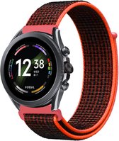 Strap-it Nylon smartwatch bandje - geschikt voor Fossil Gen 6 44mm / Gen 5 / Gen 5e 44mm - zwart-oranje