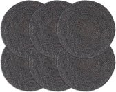 Decoways - Placemats 6 st rond 38 cm jute donkergrijs