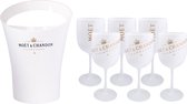 Seau à glace Moët & Chandon Ice Imperial / Seau à glace comprenant 6 verres blancs / Refroidisseur à vin de Luxe et verre à champagne 6x