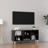 Decoways - Tv-meubel met houten poten 103,5x30x50 cm hoogglans zwart