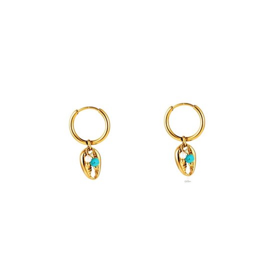 Dottilove Boucles d'oreilles d'Oreilles en Acier Inoxydable - Boucles d'oreilles d'Oreilles Femme en Acier avec Pendentif Coquillage - Plaqué Or Jaune 14K + Sac Cadeau