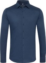 DESOTO slim fit overhemd - stretch pique tricot Kent kraag - jeansblauw melange - Strijkvrij - Boordmaat: 39/40