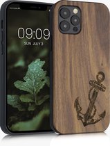 kwmobile telefoonhoesje compatibel met Apple iPhone 12 / 12 Pro - Hoesje met bumper in donkerbruin - walnoothout - Vintage Anker design