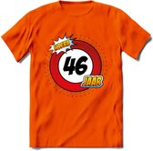 46 Jaar Hoera Verkeersbord T-Shirt | Grappig Verjaardag Cadeau | Dames - Heren | - Oranje - M