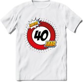 40 Jaar Hoera Verkeersbord T-Shirt | Grappig Verjaardag Cadeau | Dames - Heren | - Wit - 3XL