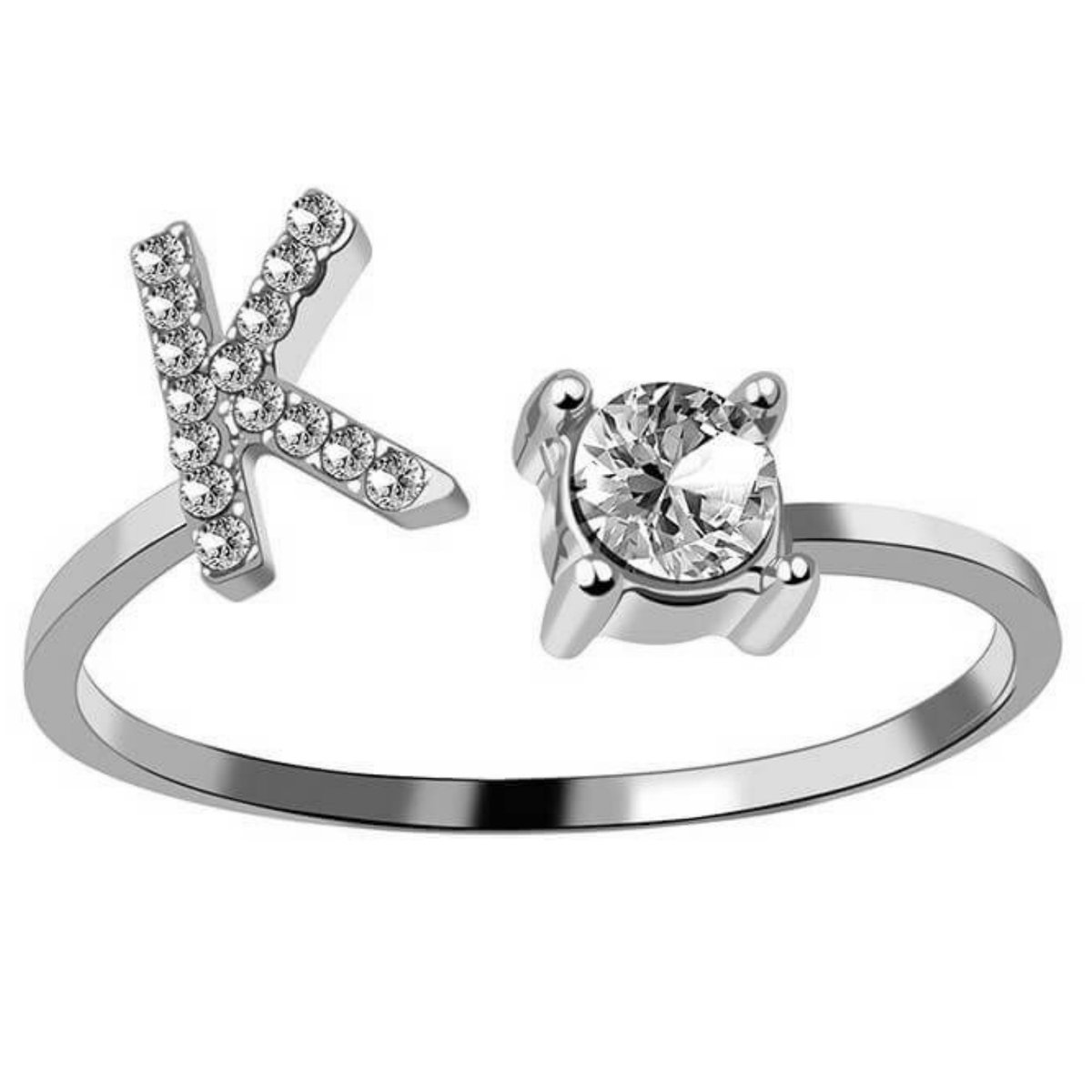 Ring Met Letter - Ring Met Steen - Letter Ring - Ring Letter - Initial Ring - Zilver Letter K - Cadeautje voor haar