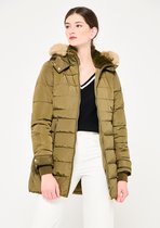 LOLALIZA Halflange jas met capuchon - Khaki - Maat 34