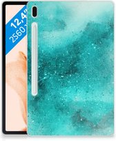 Back Cover Samsung Galaxy Tab S7FE Hoesje Painting Blue met doorzichte zijkanten