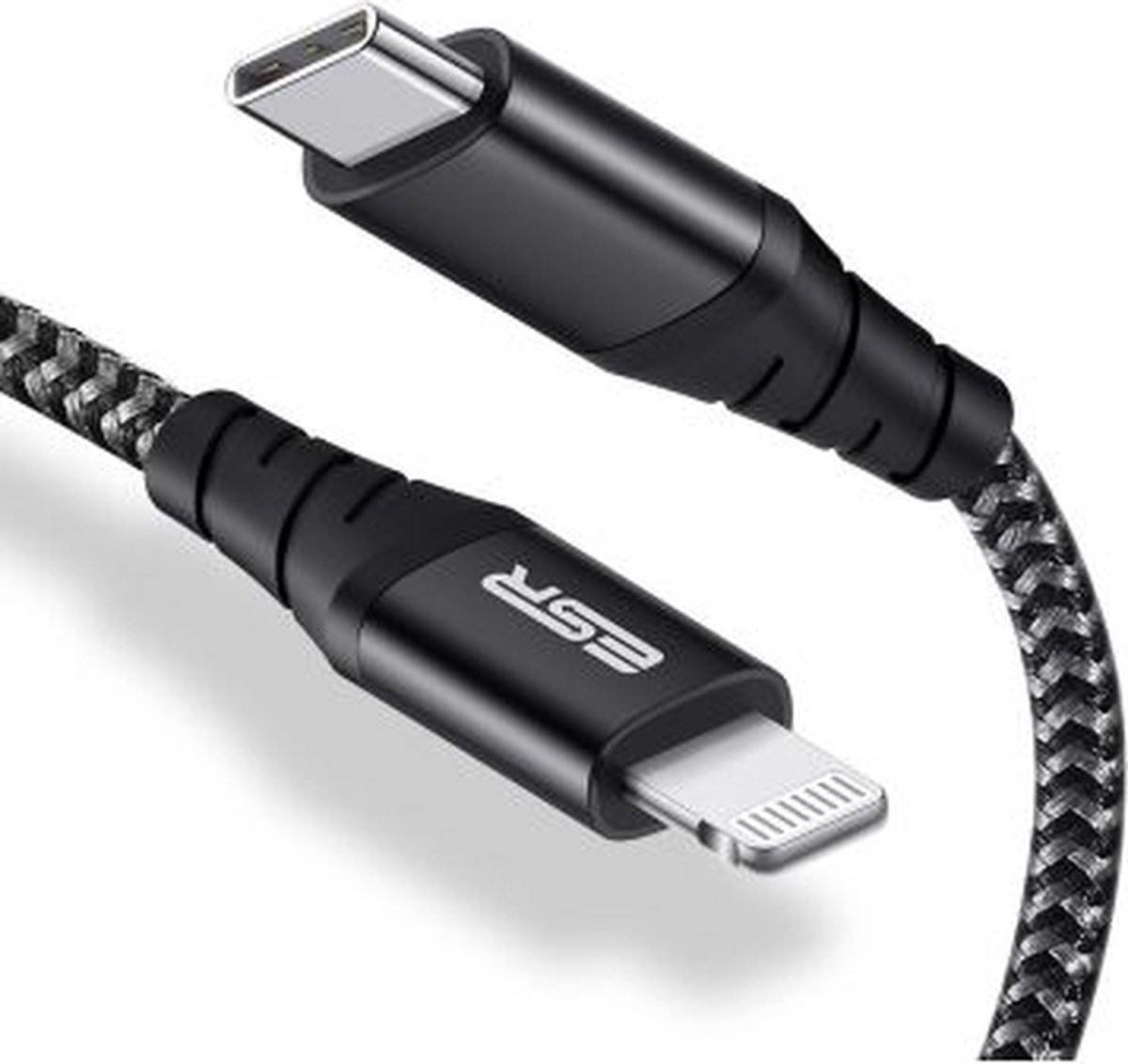ESR iPhone kabel Zwart Gevlochten geschikt voor Apple iPhone 6,7,8,X,XS,XR,11,12,13,Mini,Pro Max - iPhone oplaadkabel - iPhone oplader kabel - Lightning naar USB Snellaad Kabel 1M Zwart - 120030