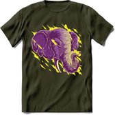 Dieren T-Shirt | Olifant shirt Heren / Dames | Wildlife elephant cadeau - Leger Groen - XXL
