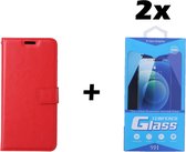 Samsung Galaxy A22 4G Telefoonhoesje - Bookcase - Ruimte voor 3 pasjes - Kunstleer - met 2x Tempered Screenprotector - SAFRANT1 - Rood