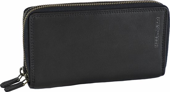 HillBurry Portefeuille pour femme avec double fermeture éclair - RFID - Portefeuille pour femme Premium Zip Around - Cuir Vintage - Zwart