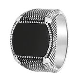 Lucardi Heren Zegelring zwart agaat - Ring - Cadeau - Staal - Zilverkleurig
