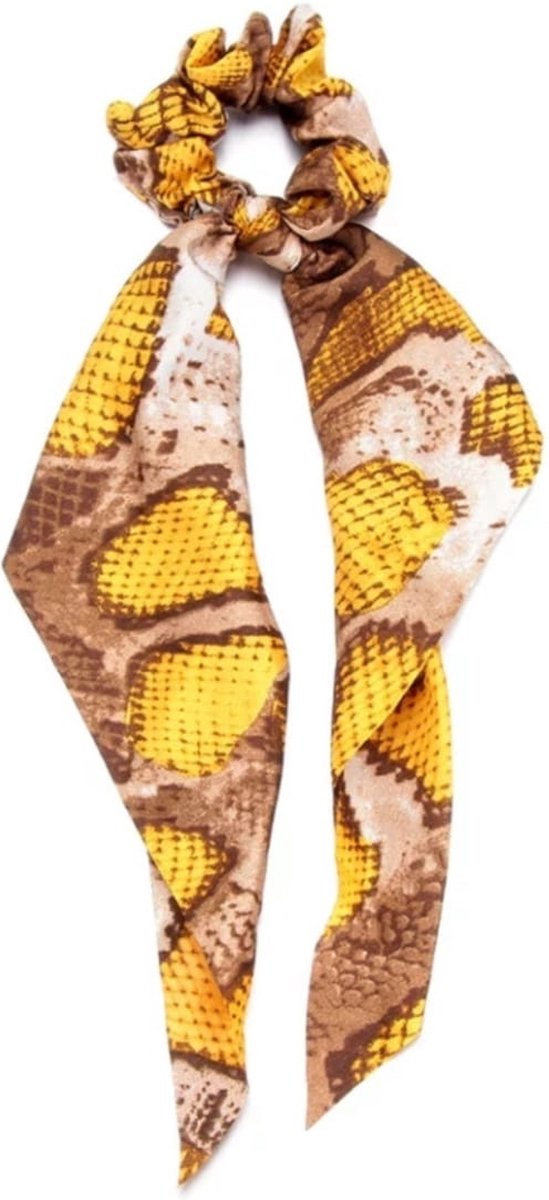 Scrunchie vlinderstrikje geel Print-Haar accessoire Scrunchie strikje - 2 delig haarelastiekje met een sjaaltjes- Leuke Scrunchie met strik voor zomer- Meisje haarelastiekje met lint- paardenstaart sjaal