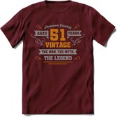 51 Jaar Legend T-Shirt | Goud - Zilver | Grappig Verjaardag Cadeau | Dames - Heren | - Burgundy - S