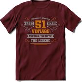 51 Jaar Legend T-Shirt | Goud - Zilver | Grappig Verjaardag Cadeau | Dames - Heren | - Burgundy - XL
