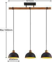 Lindby - hanglamp - 3 lichts - ijzer, rubberboomhout - H: 17.5 cm - E27 - zandzwart, goud, hout