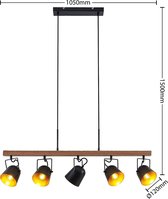 Lindby - hanglamp - 5 lichts - eiken, staal - E14 - , goud, donker hout