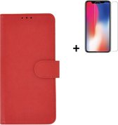 Hoesje iPhone 11 + Screenprotector iPhone 11 - iPhone 11 Hoes Wallet Bookcase Rood + Tempered Glass