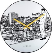 NeXtime - Stille Wandklok -  40cm - Glas/Metaal - Wit - Trumpet City