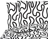 Dekbedovertrek - wit met zwart - percal katoen - 200x200 cm - met kussenslopen - tweepersoons
