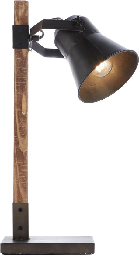 BRILLIANT lamp, Decca tafellamp zwart staal, 1x A60, E27, 10W, hout uit duurzame bosbouw (FSC)
