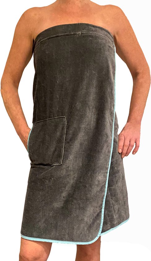 HOMELEVEL sauna handdoek voor dames - Katoenen saunakilt met klittenband - Donkergrijs - One size