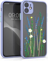 kwmobile hoesje voor Apple iPhone 11 - Back cover in lavendel / groen / mat transparant - Smartphonehoesje - Bloemstengels Lavendel design
