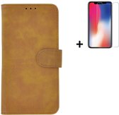 Hoesje iPhone 11 Pro + Screenprotector iPhone 11 Pro - iPhone 11 Pro Hoes Wallet Bookcase Bruin + Tempered Glass