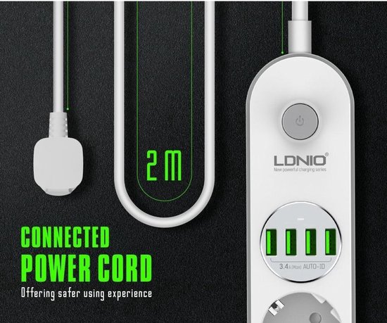 Koloniaal morfine juni LDNIO USB Stekkerdoos - 4 USB poorten - Lengte kabel 180cm - Aan/uit  Schakelaar | bol.com