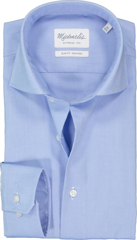 Michaelis slim fit overhemd - Oxford - lichtblauw - Strijkvrij - Boordmaat: 39